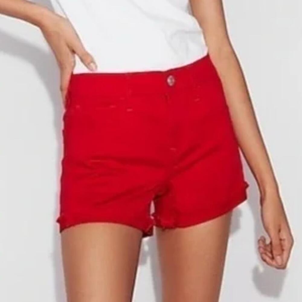 Express Mid Rise Flip Hem Shortie Shorts 18 NEW Red Tailored Travel Summer